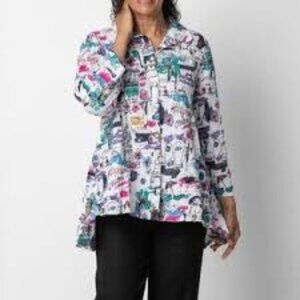 Habitat Tunic Women's Size XXL Paris Miami Abstract Print Crinkle Art-To-Wear